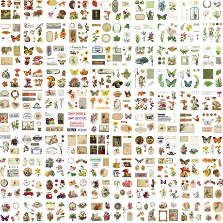 510PCS Plants Floral Scrapbook Stickers Kit Vintage Flowers Butterfly Mushroom Fall Maple Leaves Transparent Waterproof Stickers Set for Scrapbooking Supplies Aesthetic Junk JournalCraft DAPUTOU