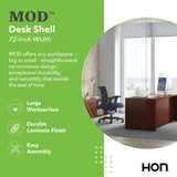 HON MOD Executive Desk 72-Inch Large Computer Desk Shell, Thick Wooden Laminate, Modern Table with Cord Management, 72" W x 30" D x 29" H, Traditional Mahogany HON
