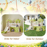 Virubi 8-in-1 Jungle Slide, Indoor Outdoor Toddler Playset with Basketball Hoop, Telescope and Climbing Wall, Tree House Design Baby Slide Playset for Toddlers 1+ Virubi