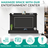 Modern Freestanding Floating Entertainment Center Floating TV Stand Wall Mounted TV Wall Panel for 70 inch TVs Home Theater with LED Strip Pull - Out Drawers and Overhead Shelf Black Naomi Home
