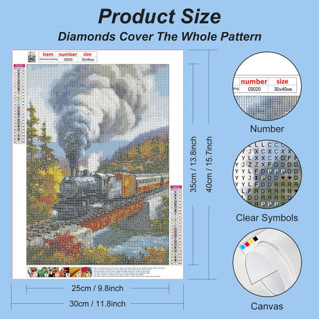Acudotr Diamond Painting Kits for Adults, 5D DIY Diamond Art Kits for Beginners, Full Drill Diamond Painting Kits for Home Wall Decor, Running Train, 12x16 Inch Acudotr