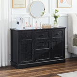 KHLJJU Farmhouse 5+2 Black Dresser for Bedroom, Chest of Drawers for Bedroom with 5 wooden Drawers and 2 Cross Doors, Wood Dressers Storage TV Stand for Bedroom, Living Room KHLJJU