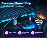 ODK Reversible Gaming Desk with Power Outlets and LED Lights, 48 Inch Computer Desk with Storage Shelves and Monitor Stand, Modern Writing Study Desk for Home Office, Carbon Fiber Black ODK