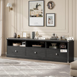 IDEALHOUSE 70in TV Stand for TVs up to 80", Mid Century Modern Entertainment Center with Storage Drawer and Open Shelves, TV Console Media Cabinet for Living Room, Bedroom, Black IDEALHOUSE