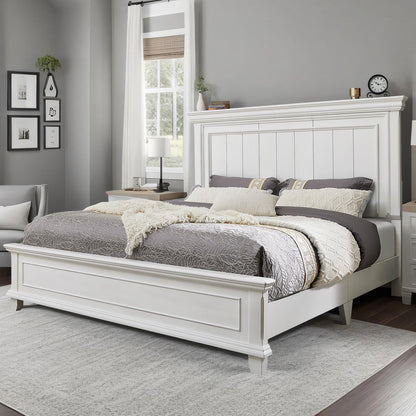 YUMPIE Farmhouse King Size Wood Bed Frame with Headboard and Footboard, No Box Spring Needed, Rustic Platform Bed with 12 Wood Slats Support, Distressed White