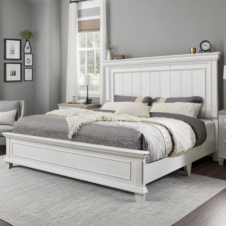 YUMPIE Farmhouse King Size Wood Bed Frame with Headboard and Footboard, No Box Spring Needed, Rustic Platform Bed with 12 Wood Slats Support, Distressed White YUMPIE