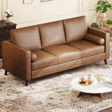 81" Faux Leather Sofa, Mid Century Modern Deep Seat Couch, Upholstered Cushion&Removable Cover, Brown PU Couch, 3 Seat Sofa for Living Room, Office, Brown IDEALHOUSE