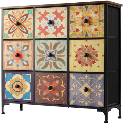 EnHomee Dresser for Bedroom with 9 Drawers Boho Dressers & Chest of Drawers Fabric 9 Drawer Dresser for Closet, Entryway, Hallway, Wooden Top - WoodArtSupply