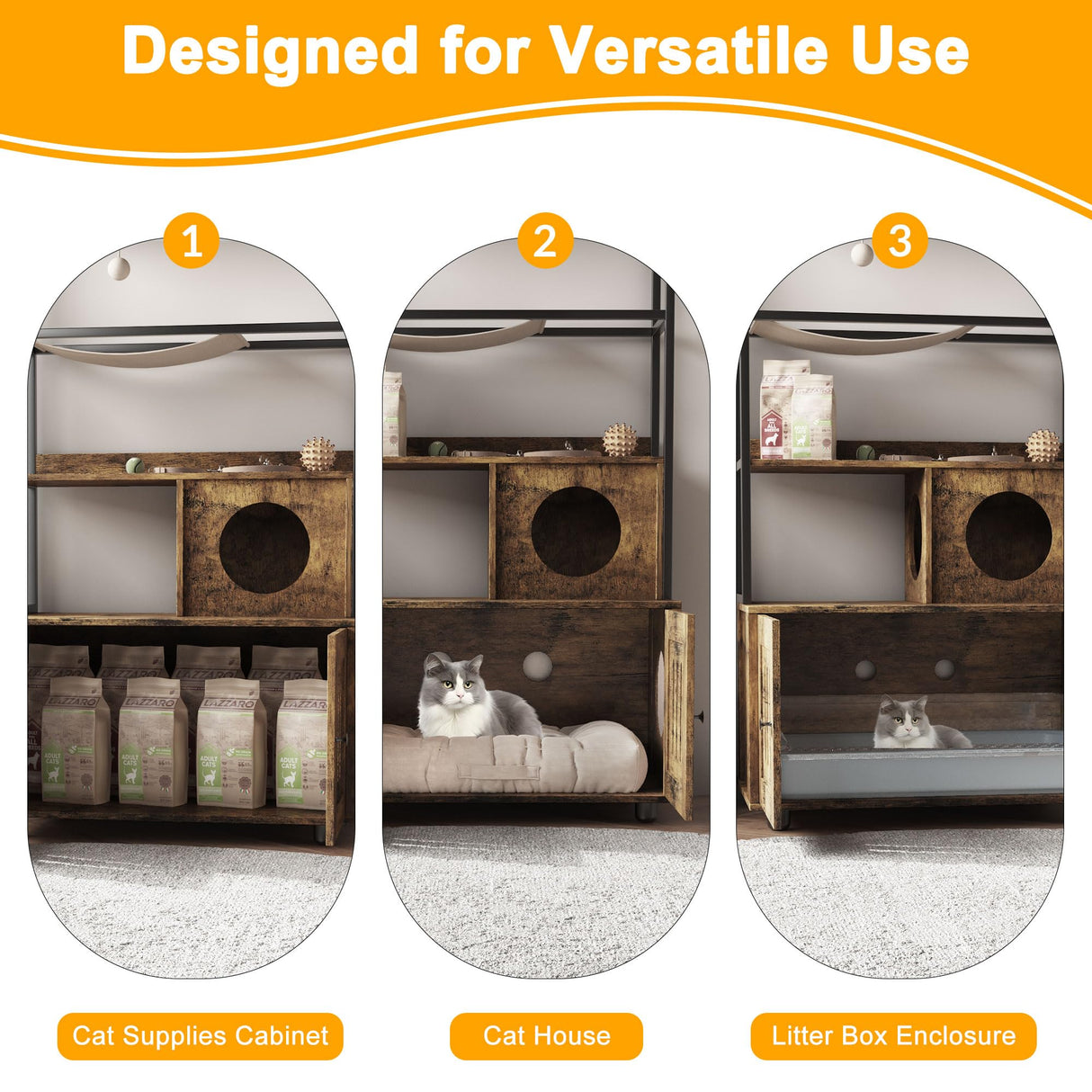 Litter Box Enclosures with Metal Frame, Indoor Tall Cat Litter Box Furniture Hidden with Storage Shelf, Retro Brown IDEALHOUSE