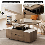 homary Lift-Top Coffee Table with Hidden Storage, 3-in-1 Modern Folding Center Table with 4 Stools, Casters, and Lockable Wheels – Convertible Dining & Office Table for Living Room (Walnut) homary