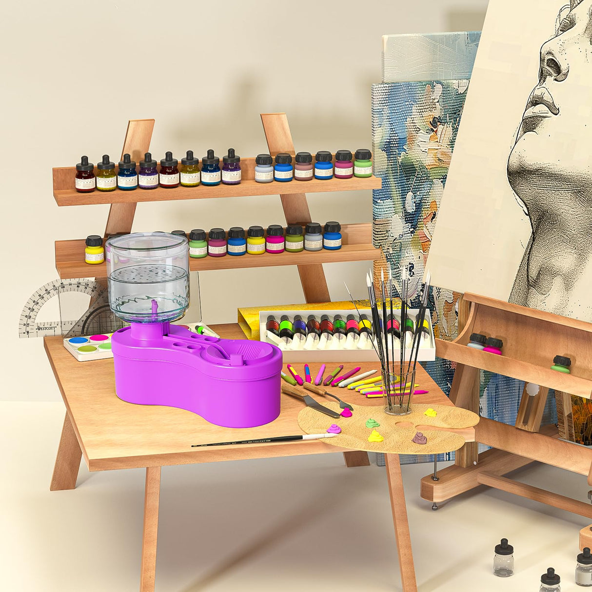 Paint Brush Cleaner, Painting Station for Kids Adult Artist, Paint brushes Cleaner Tool with Drain and Brush Holder-Paint Brush Rinser for Arylic,WaterColor-Water Based Paints,Drawing and Art Supplies ACGASK