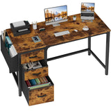 Lufeiya Computer Desk with Fabric File Drawers Cabinet, 55 Inch Home Office Desks with Filing Cabinet for Small Space, Study Writing Table PC Desks with Storage for Bedroom, Rustic Brown Lufeiya