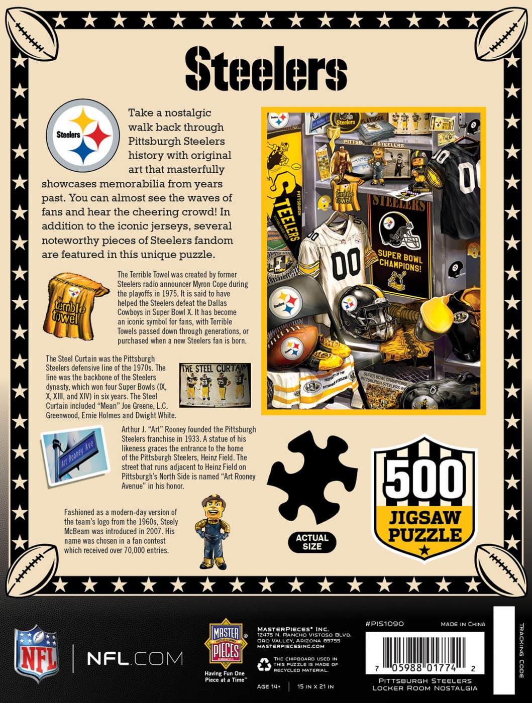 MasterPieces Game Day 500 Piece Jigsaw Puzzle for Adults - NFL Pittsburgh Steelers Locker Room - 15"x21" Masterpieces