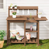 SERWALL Potting Bench Outdoor Potting Table with Sink, HDPE Potting Benches for Outside Gardening Table All Weather Use- Brown SERWALL