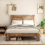 DWOYFO Wood Platform Bed Frame, Full Bed Frame with Headboard and Wood Slat Support, Easy Assembly, No Box Spring Needed, Noise-Free, Dark Brown DWOYFO