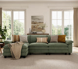 LINSY HOME 123'' Modular Sectional Sofa Green Couch Corduroy Cloud Couches for Living Room, L Shaped Couch with Movable Ottoman, Modern Cloud Sectional Sofas for Bedroom and Apartment, Green LINSY HOME