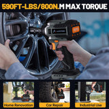 ALIESTFDNO 1/2 inch Cordless Impact Wrench, with Max TRQ (800N.m) 590Ft-lbs Brushless Electric Impact Gun, 2 x 4000mAh Battery, 4 Sockets, 3000RPM High TRQ Impact Driver for Home Car Truck Mower ALIESTFDNO