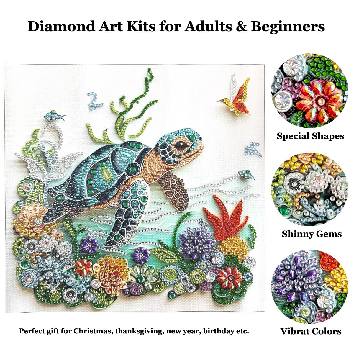 EOYDKAP Sea Turtle Diamond Art Kits for Adults, Diamond Painting Kits for Beginners, Easy Diamond Art for Home Wall Decor, Special Shaped Diamond Painting 11.8x11.8inch EOYDKAP