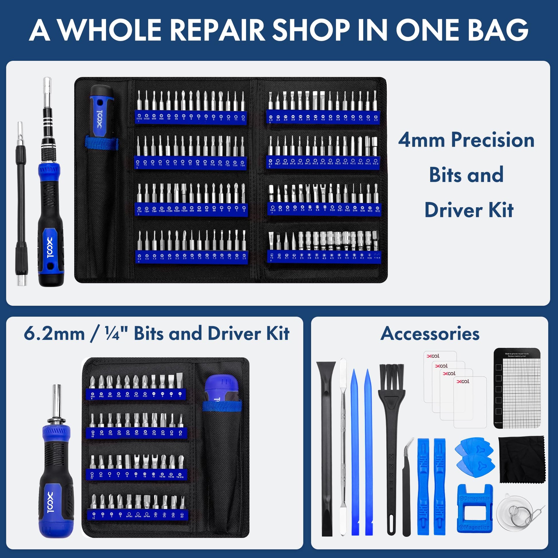 XOOL 200 in 1 Precision Screwdriver Kit, Electronics Repair Tool Magnetic Driver Kit with 164 Bits, Flexible Shaft, Extension Rod for Computer, iPhone, Laptop, PC, PS4, Xbox, Nintendo - WoodArtSupply