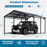 Tobegin 10x15 Carport Heavy Duty Metal Carport with Protective Film Roof,Outdoor Sorage Car Port for Cars,RV Carports,Motorcycles,Trucks,Black Tobegin