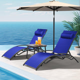 YITAHOME Outdoor Chaise Lounge Chair Set of 3, Pool Lounge Chairs with Side Table & 5-Position Adjustable Backrest, Sunbathing Recliner for Poolside, Backyard, Lawn, Deck - Navy YITAHOME