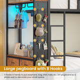 Itaar Metal Bunk Bed Twin Over Twin with Hall Tree, Power Outlet, LED Bunk Bed with 4 Storage Drawers, Bed with Safety Guardrail & Ladders, No Box Spring Needed, Easy Assembly, Rustic Brown Itaar