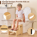 Bateso Step Stool for Kids, Wooden Toddler Step Stool for Bathroom Sink with Safety Anti-Slip Mat and Strip, Assembly Easily, Sturdy Kid Step Stool for Brushing Teeth, Kitchen, Toilet Potty Training Bateso
