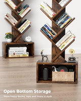 Evermagin 6 Tier Tree Bookshelf with Smart Light, Small Bookcase Tower with Remote Control, Tall Floor Standing Book Organizer for Living Room, Bedroom & Home Office, Rustic Brown Evermagin