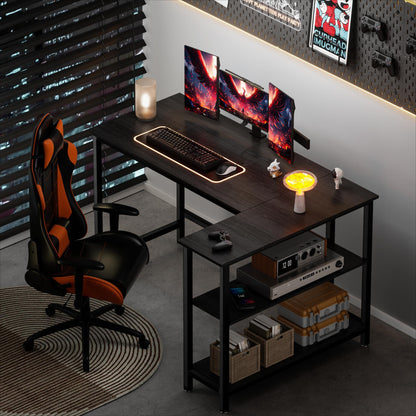 WOODYNLUX L Shaped Desk - 39" Home Office Computer Desk with Shelf, Gaming Desk Corner Table for Work, Writing and Study, Space-Saving, Black