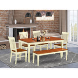 East West Furniture NIWE6-BMK-W 6 Piece Kitchen Table Set Contains a Rectangle Dining Table with Butterfly Leaf and 4 Dining Chairs with a Bench, 36x66 Inch, Buttermilk & Cherry East West Furniture