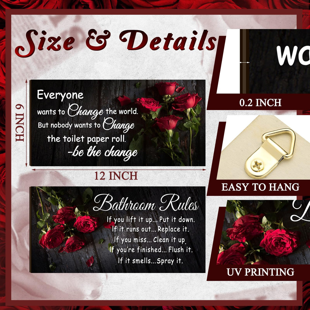 2 Pieces Funny Teal Bathroom Signs Beach Theme Bathroom Wall Decor Teal Bathroom Accessories Farmhouse Toilet Rustic Wooden Signs(Rose Style) Jetec