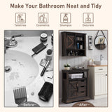 OKD Bathroom Floor Cabinet, Farmhouse Storage Cabinet with Sliding Barn Door & Storage Drawers, Small Storage Cabinet for Bathroom, Kitchen, Living Room, Dark Rustic Oak OKD