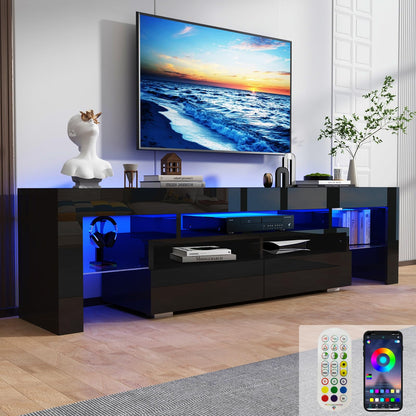 Uspeedy 63in TV Stand for 65/70 inch TV,Modern LED TV Stand for Living Room,Black TV Stand,High Gloss TV Entertainment Center with Storage Drawer,APP RGB Light,TV Console(63in Black) - WoodArtSupply