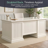 Jocisland 68" Executive Desk for Home Office & Study, Fluted Panel Computer Table with 3 Drawers and 2 Cabinets, Farmhouse Writing Desk – Pure White Jocisland