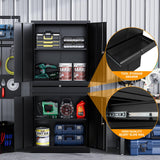 STANI Metal Garage Storage Cabinets with Drawer, 4 Doors Tool Storage Cabinet with 2 Adjustable Shelves, 71"-Lock Steel Locking Cabinet for Garage Utility Room Home Office (Black, 0 Wheel-71 H) STANI