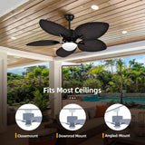 YITAHOME Tropical Ceiling Fan with LED Light and Remote, 52 Inch Outdoor Palm Leaf Fan for Patio with Memory Function, 5 Leaf Blades, Reversible DC Quiet Motor, for Porch, Farmhouse, Indoor, Brown YITAHOME