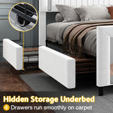 Jocisland Upholstered Platform King Size LED Bed Frame with 4 Storage Drawers, Adjustable Headboard, White Jocisland