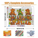 ajepon Gnome Diamond Art Kits for Adults - Fall 5D Diamond Painting, Gnomes Gem Art for Adults, Fall Pumpkin Gem Painting Kits for Wall Home Decor Arts Craft 12x16inch ajepon