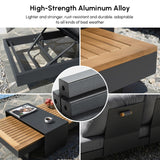 homary 6 Piece Aluminum & Teak Outdoor Sofa Set, Patio Conversation Sets Modular Outdoor Sofa with Fire Pit, Glass Wind Guard Ideal for Patios & Balconies homary