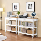 Yaheetech Kitchen Island Cart on Wheels with Bamboo Tabletop, 3-Tier Rolling Kitchen Island Microwave Cart with Drawer, Detachable Towel, 3 Hooks, 17″D × 37.5″W, White Yaheetech