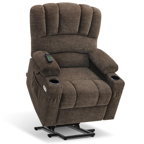 MCombo Power Lift Recliner Chair for Elderly, Lift Chair with Heat and Massage, USB &Type C Ports, Cup Holders, Fabric 7095 (Medium, Mocha) MCombo