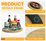 Lazy Susan Organizer Homerays 9 Inch Non-Skid Bamboo Lazy Susan for Kitchen Rotating Spice Rack for Kitchen Cabinet, Wood Turntable for Kitchen Countertop Organizer Homerays
