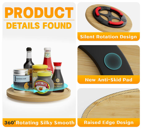 Lazy Susan Organizer Homerays 9 Inch Non-Skid Bamboo Lazy Susan for Kitchen Rotating Spice Rack for Kitchen Cabinet, Wood Turntable for Kitchen Countertop Organizer Homerays