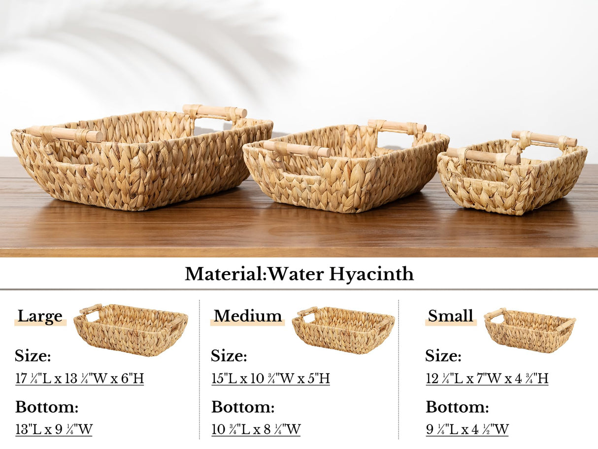 StorageWorks Hand-Woven Large Storage Baskets with Wooden Handles, Water Hyacinth Wicker Baskets for Organizing, 2-Pack StorageWorks
