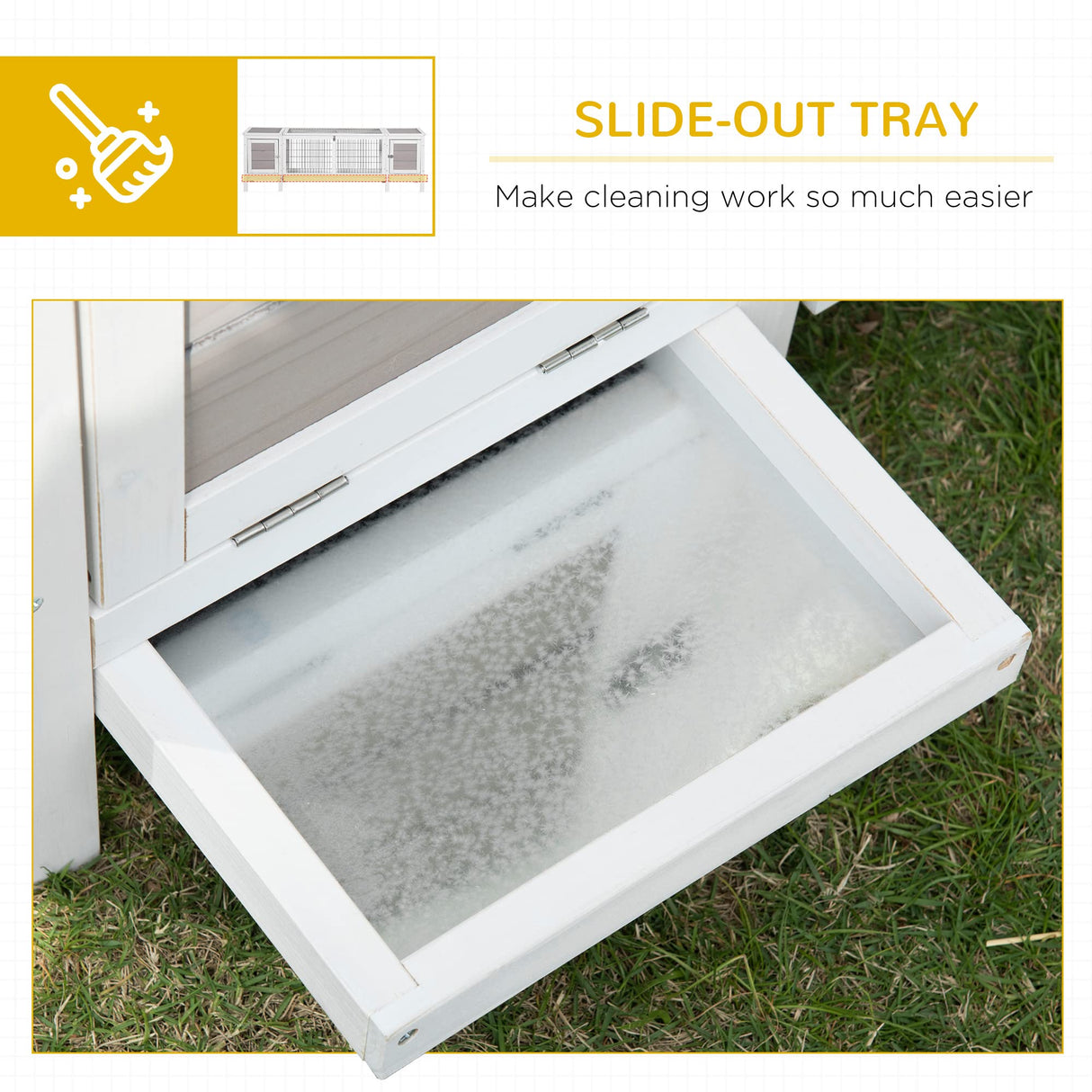 PawHut Rabbit Hutch, Bunny Cage, Guinea Pig House with Pull-Out Tray, and Divided Board for Indoor, White PawHut