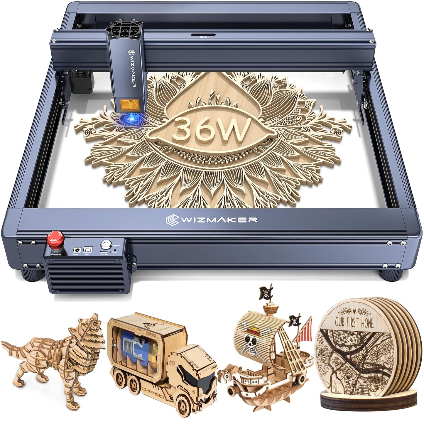 WIZMAKER L1 Laser Engraver, 36W Output Power Laser Cutter DIY Laser Engraving Machine, High Accuracy Laser Engraver Machine, Laser Engraver for Wood and Metal, Acrylic, Leather - WoodArtSupply