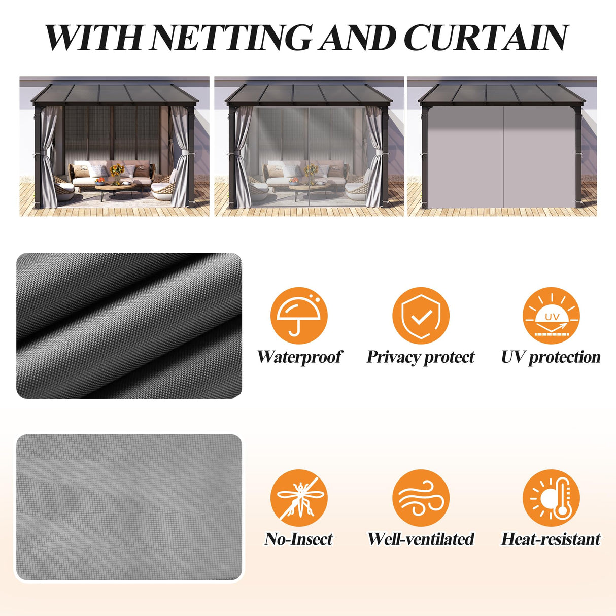 GARTOO 10’ x 10’ Gazebo for Patio - Aluminum Lean to Gazebos Pergola with Sloping Roof, Outdoor Wall-Mounted Canopy Awnings to House for Patio, Garden, Lawn, Backyard Deck GARTOO