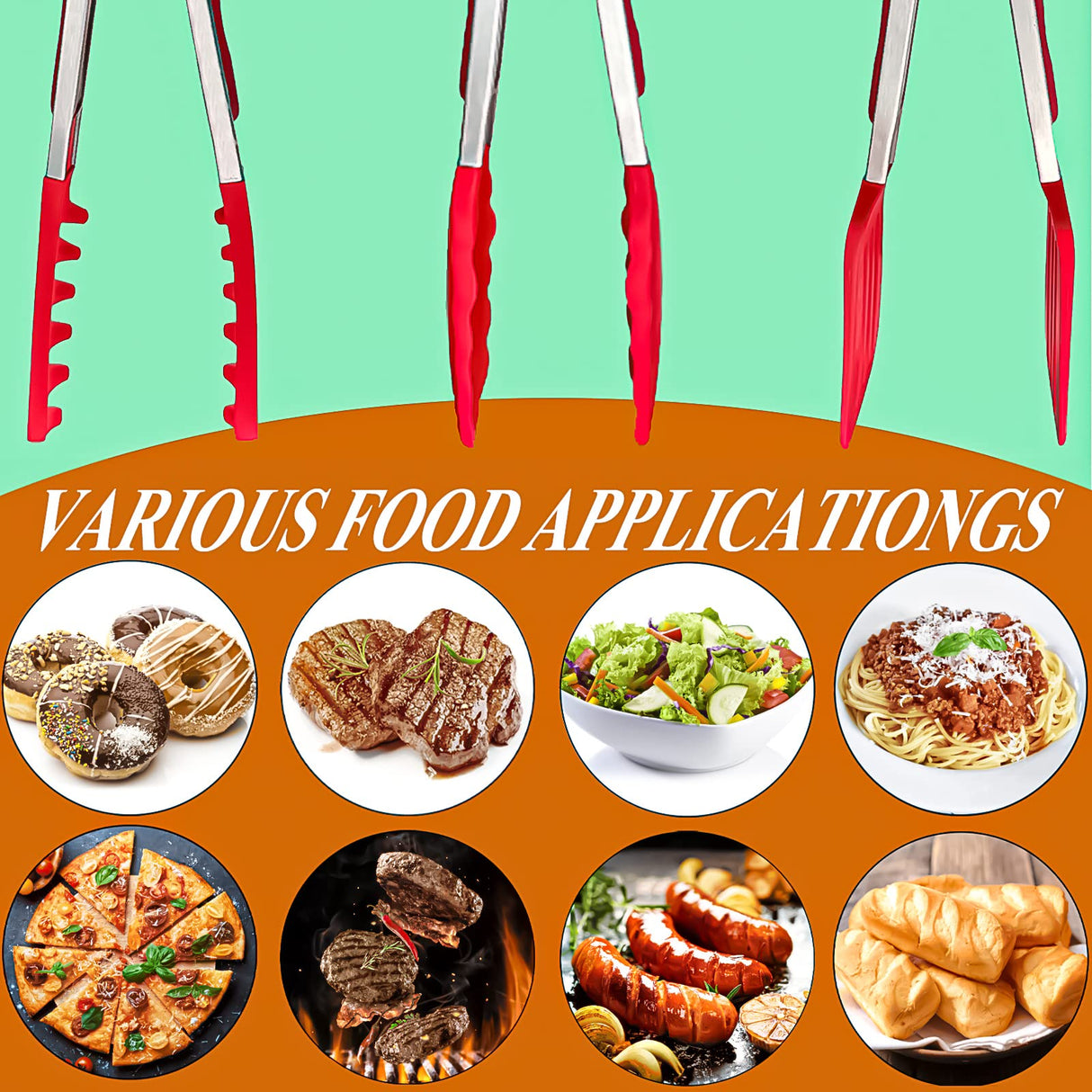 HST 3 Pack Kitchen Tongs, Non Stick Stainless Steel 9 Inch Tongs With Silicone Tip for Cooking BBQ Baking(Red) H S T