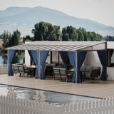 ASJMR Outdoor Lean to Gazebo 10x24FT, Hardtop Wall Mounted Gazebo with Sloping Sun Panel Roof, Awnings for Patio with Metal Frame, Double Curtains for Garden, Lawn, Backyard Deck ASJMR