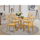 East West Furniture ANBO5-OAK-W 5 Piece Modern Dining Table Set Includes a Round Kitchen Table with Pedestal and 4 Dining Chairs, 36x36 Inch, Oak East West Furniture